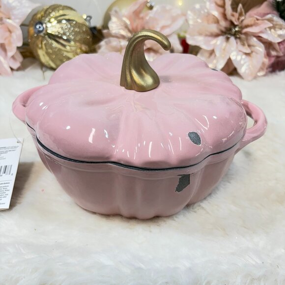 Smith & Clark Cast Iron Pink 2 QT Pumpkin Dutch Oven Gold Stem New READ - Picture 1 of 8